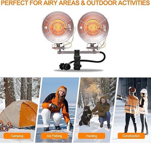 Miniatura 5 de Camplux - Calentador de tanque de propano para exteriores, con interruptor de inclinación para garaje, campamento, caza, doble quemador, acero