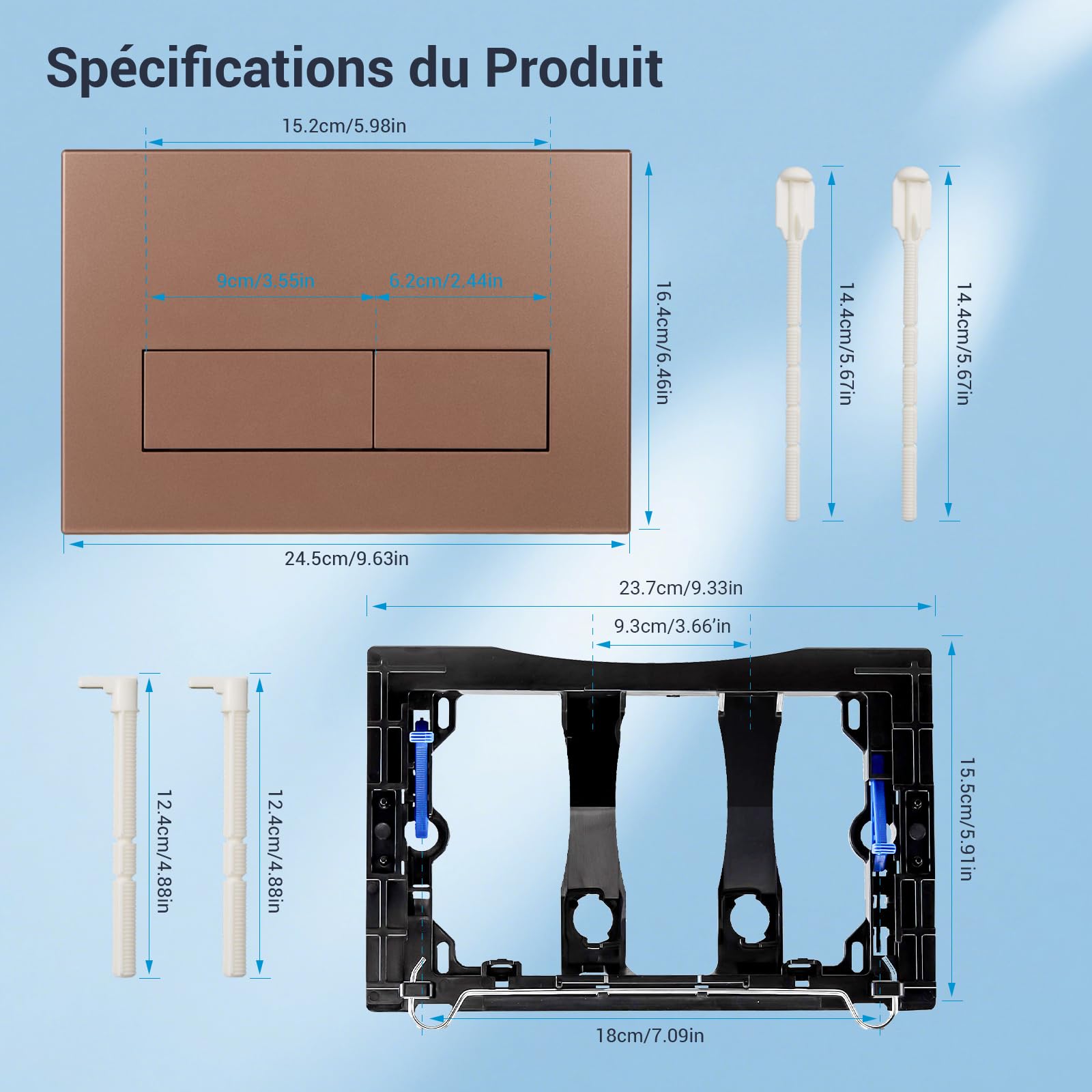 Plaque de Commande WC, Compatible Geberit Sigma, UP300 et UP320, avec Double Chasse, Équipée d'un Set de Leviers de Chasse et d'un Cadre d'Installation, Dimensions 245 × 164mm.(Bronze)