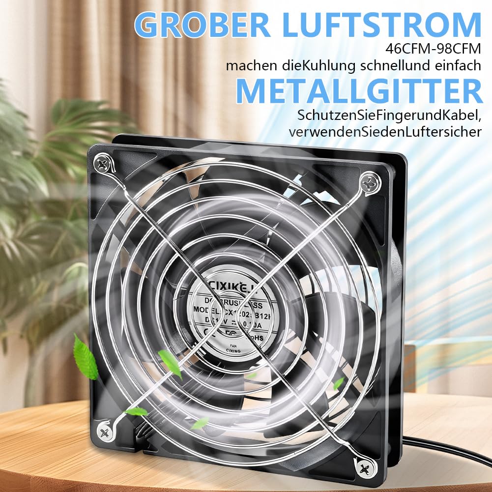 Ventilador de 120 mm para ordenador, 12 V, con protección de rejilla metálica, CA 220 V-240 V, control de velocidad ajustable, sin escobillas, ventilador de refrigeración para ordenador