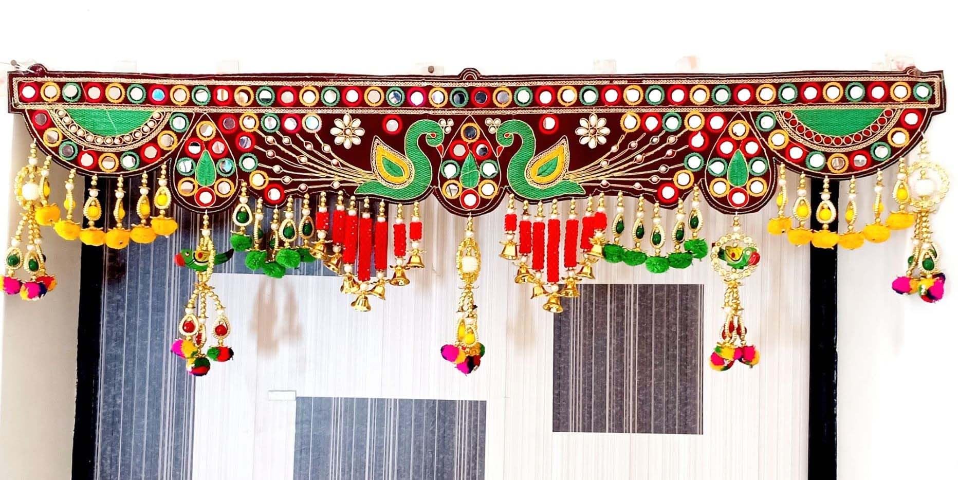 Paru Decor Peacock Toran Hanging Bandarwal Toran Vintage Traditional Main Door Pooja Room Wall Home Decoration Handmade Latest Multi Zula Pearl Beads