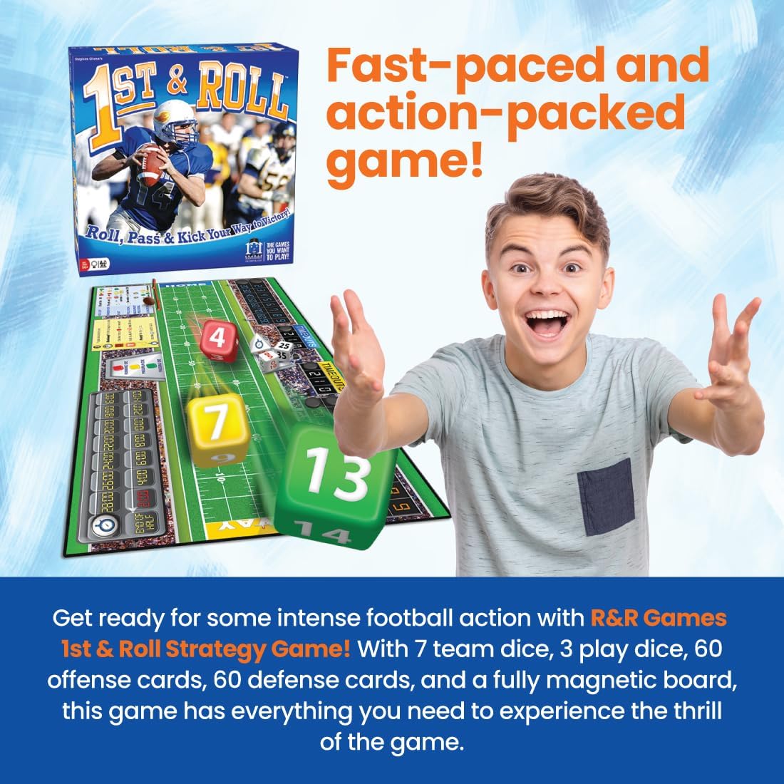 R&R Games 1st & Roll, Football Board Game for Adults and Kids, Ideal for Family Night