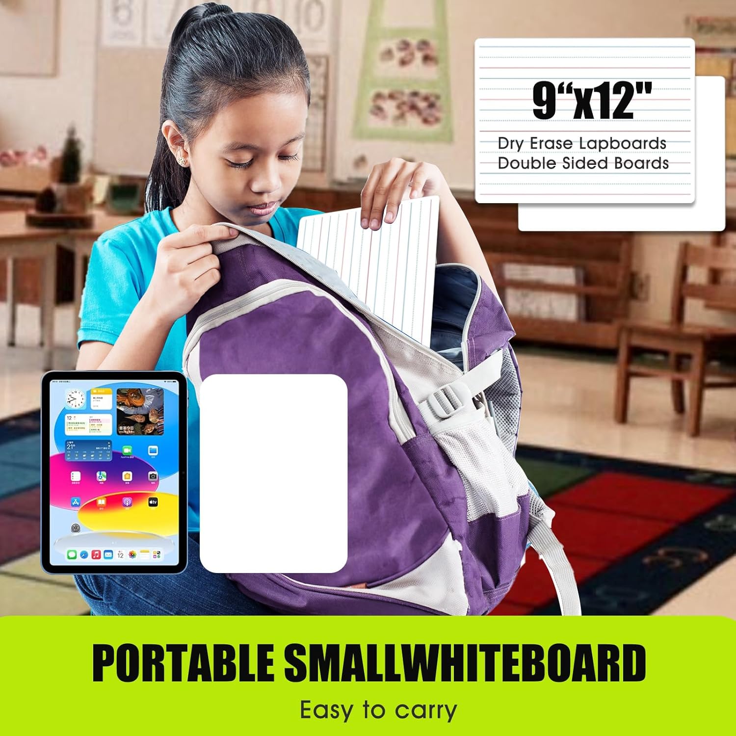 Double Sided Whiteboard Lined Dry Erase Board 10 Pack 9''x 12'' Mini Portable White Boards for Students Teachers School Supplies Lapboards Including 10 Markers and 10 Erasers