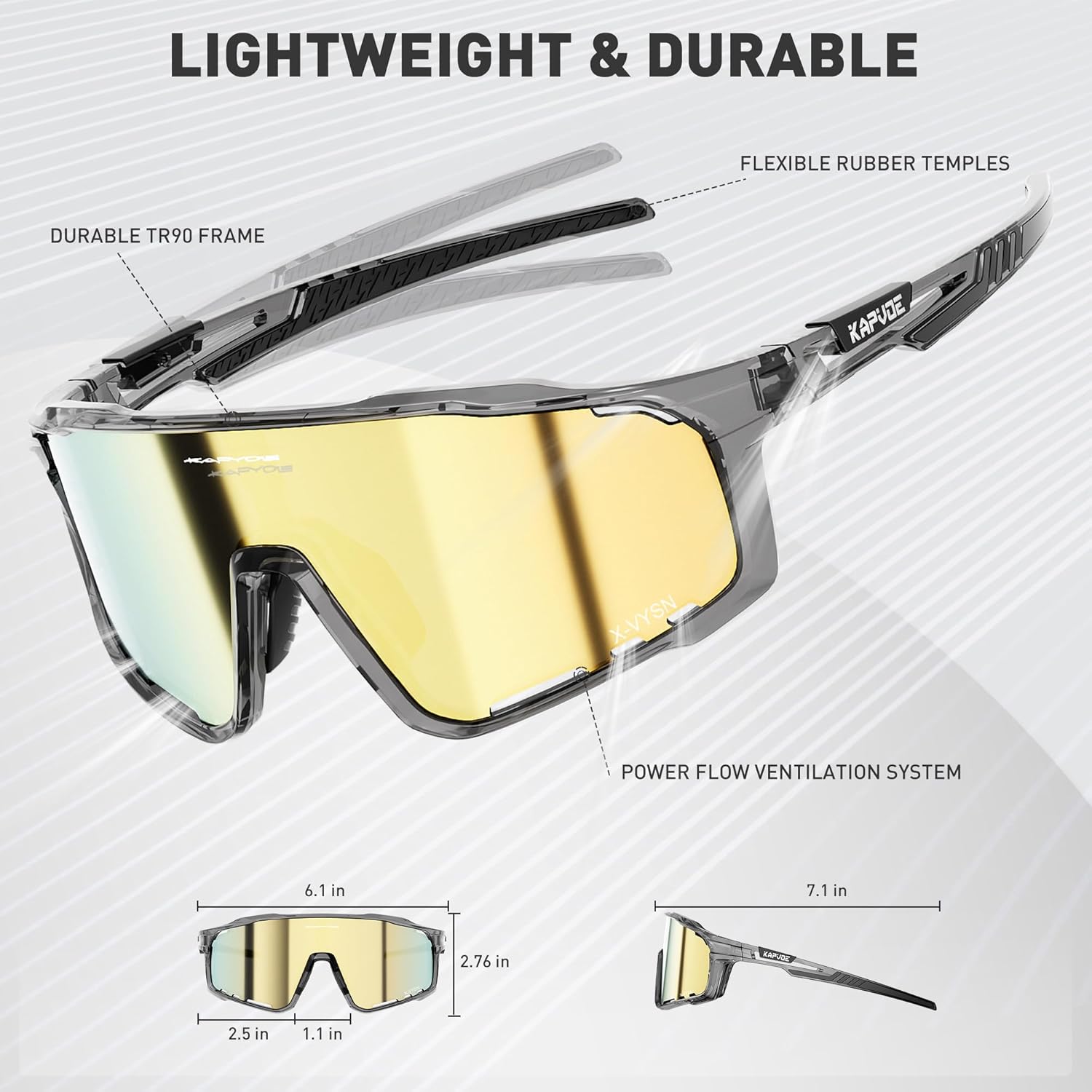 KAPVOE Polarized Cycling Glasses Men Women Mountain Bike Glasses MTB Riding TR90 Sport Sunglasses Running Bicycle K76