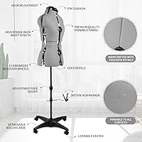Vista 5 de maniquí ajustable con forma de vestido para costura, talla 6-14 para mujer, gris, con 13 diales y ruedas desmontables, modelo de cuerpo