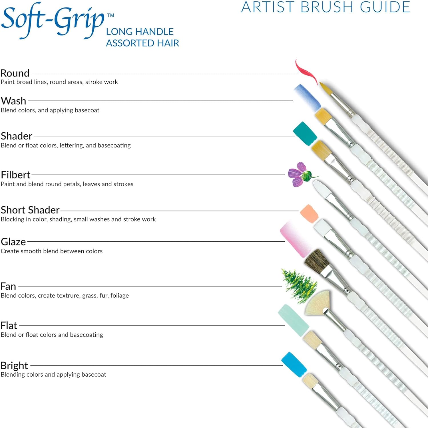 Royal and Langnickel Long Handle Soft Grip Taklon Variety Brush Set - Gold (Pack of 5)