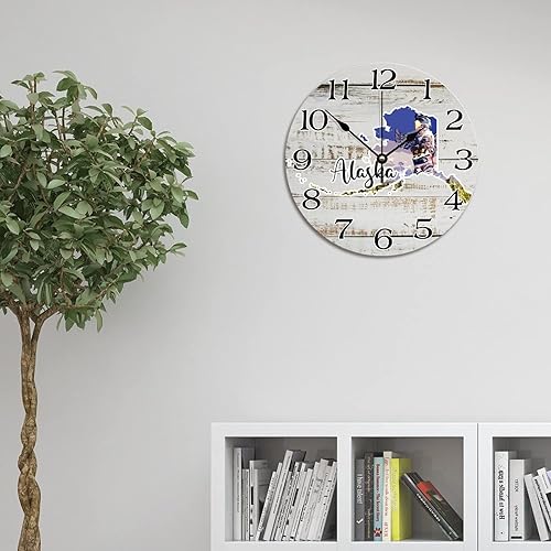 Miniatura 2 de Reloj de pared de paisaje urbano de Alaska, mapa de Alaska, relojes de pared grandes, funciona con pilas, reloj de tiempo silencioso de 10 pulgadas,