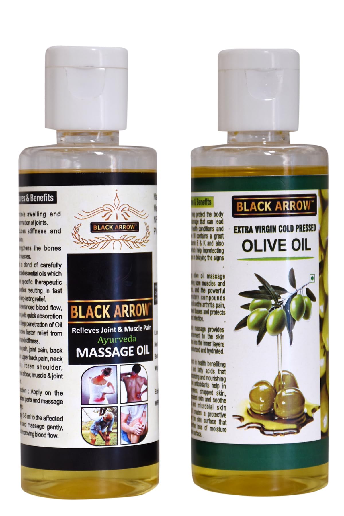 Black Arrow Massage & Pain Relief in Back, Leg, Knees, Shoulder, Joint Oil - 100 ml (Free 100 ml Extra Virgin Cold Pressed Olive Oil) 100ml + 100ml = 200 ml (B08FMNRBDH) Amazon Price History, Amazon Price Tracker