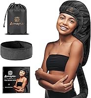 Amzpic XXXL Bonnet Hair Dryer Hood Attachment with Heat-Protecting Headband - Fast Drying for Long Hair Styling, Curling & Deep Conditioning (Black, Extended)