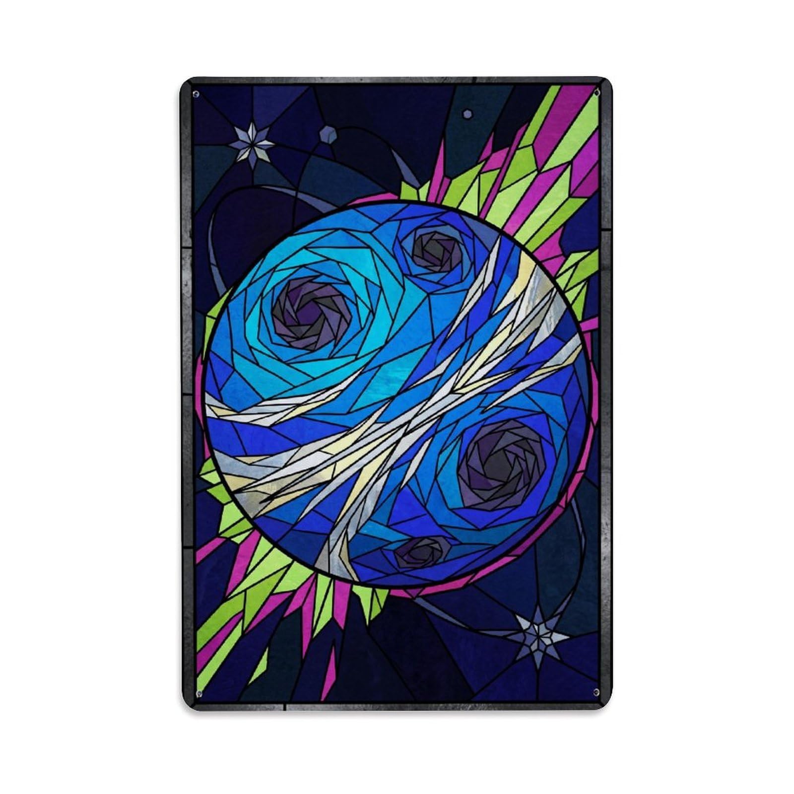 Okngb Style Celestial Ice Planet Cosmic Orbit Galaxy Space Nebula Surreal Metal Tin Sign Plaque Wall Decor For Cafe, Man Cave, Club Bar, Office, Home Garden Round Metal Poster 8X12inch