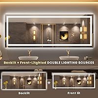 Vista 5 de Loaao Espejo de baño LED de 84 x 32 pulgadas, antiniebla, regulable, retroiluminado, luz frontal, de tocador, para pared, función de memoria, vidrio