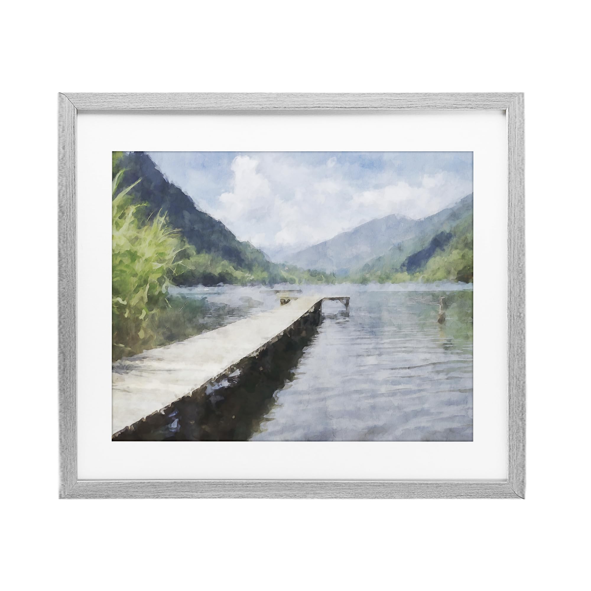 'Dappled Lake Dock'| Framed Print Under Glass