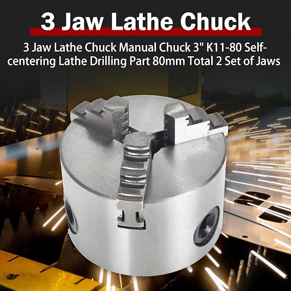 3 Jaw Lathe Chuck Manual Chuck 3 K11-80 Self-centering Lathe Drilling Part 80mm Total 2 Set of Jaws