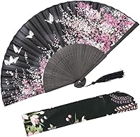 Vista 10 de OMyTea Abanico plegable de mano para mujeres, estilo retro vintage chino/japonés, con una funda de tela para protección (Little Sakura)