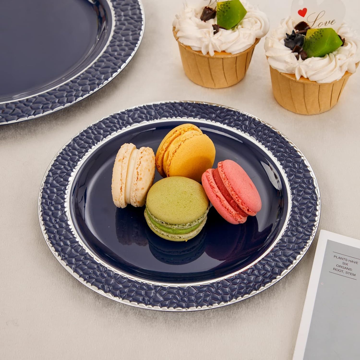 Ciaell 150 PCS Blue and Silver Plastic Plates - Blue Disposable Plate include 50 Plates, 25 Knives, 25 Forks, 25 Spoons, 25 Cups for Weddings & Party