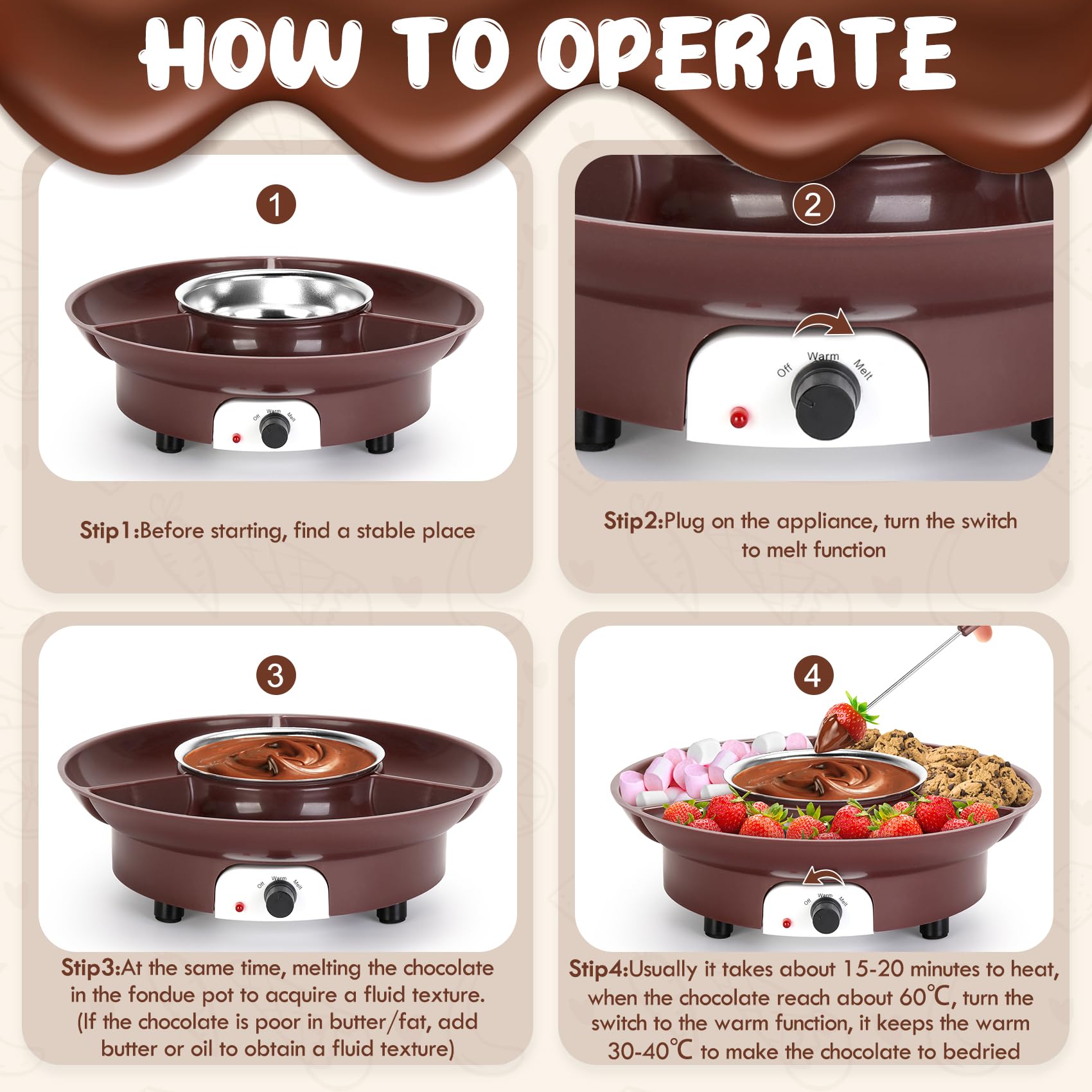 MINI - Service à fondue électrique de 250 ml pour chocolat électrique avec 6 fourchettes, fontaine à fondue au chocolat, machine à chauffer le chocolat au lait, le fromage, le beurre et le caramel