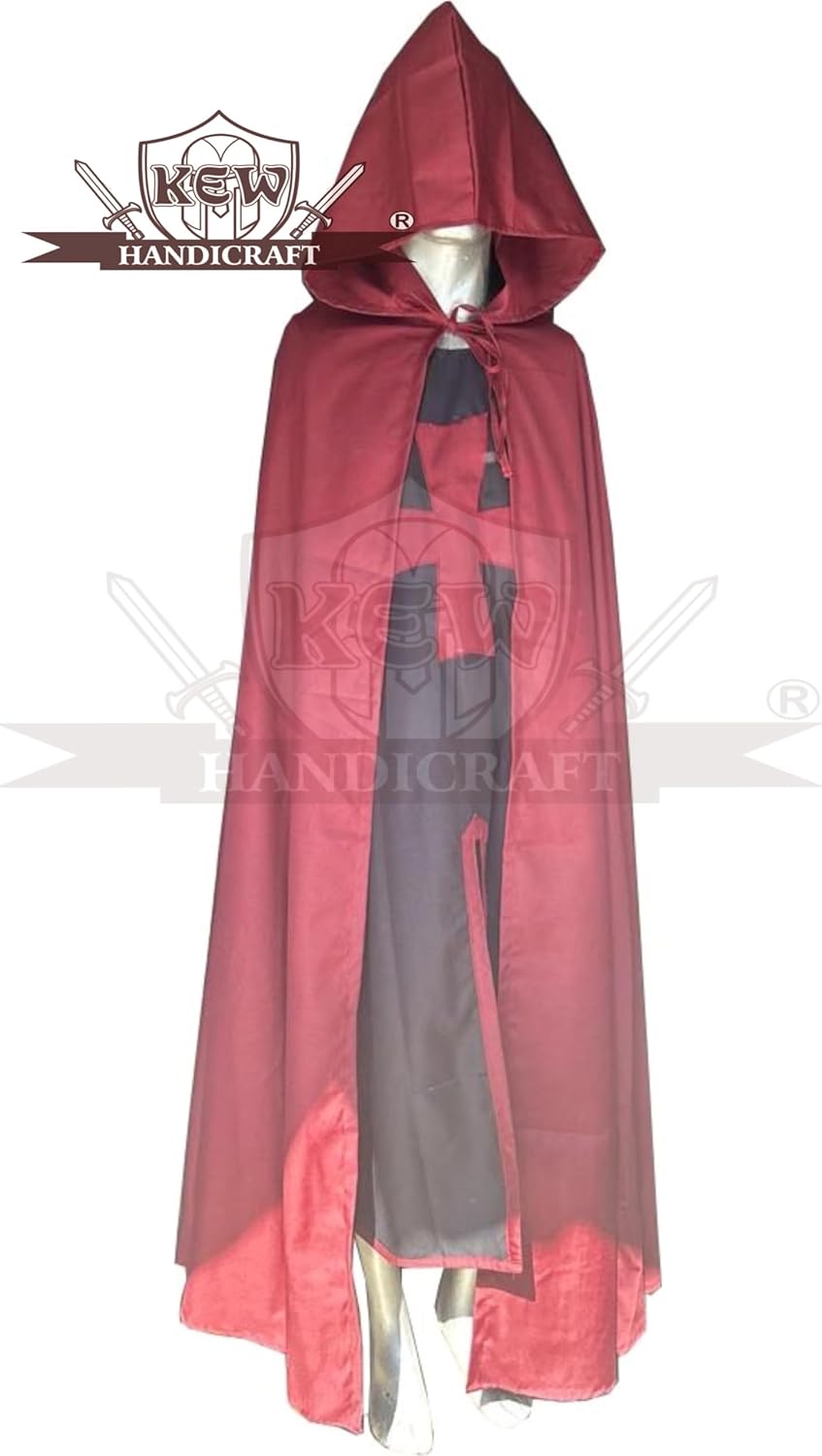 MEDIEVAL FIGHT CLUB Medieval Templar Knight Crusader Surcoat & Cloak Reenactment LARP Costume Black, Red-gf4