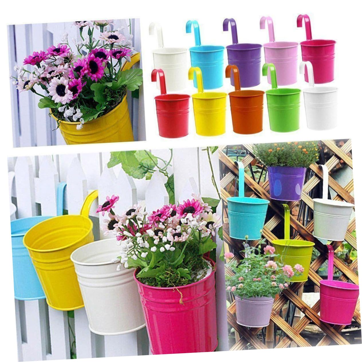 ORFOFE 10 Stück Teiliges Bunte Eisenhängekübel Wetterfeste Balkonblumentöpfe zum Aufhängen Vielseitige Pflanzbehälter für Garten Terrasse Zaun und Innenbereich Dekorative Hängeampeln in