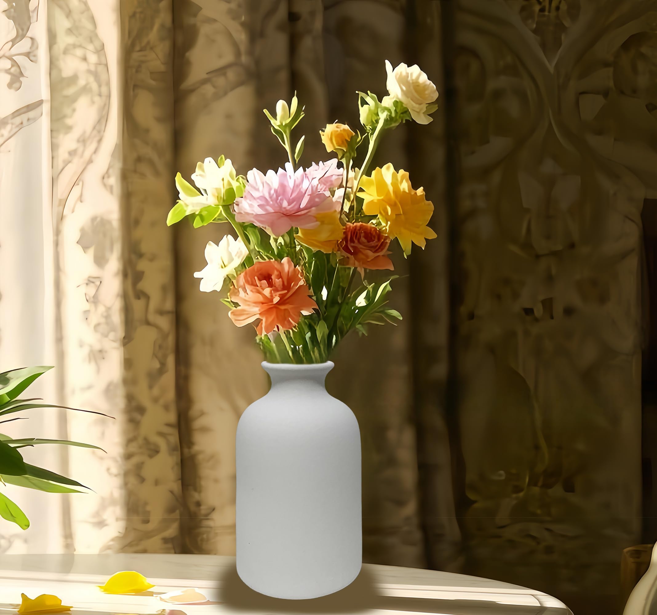 Piccolo Vaso Bianco / Grigio in Ceramica Decorativo, Set Di 2 Vasi Di Fiori Di Fiori, Moderni Piccolo Centrotavola Decorazione Floreale Per L'ufficio Ufficio Salotto Tavolo Scaffale Tavolo,Grigio,A