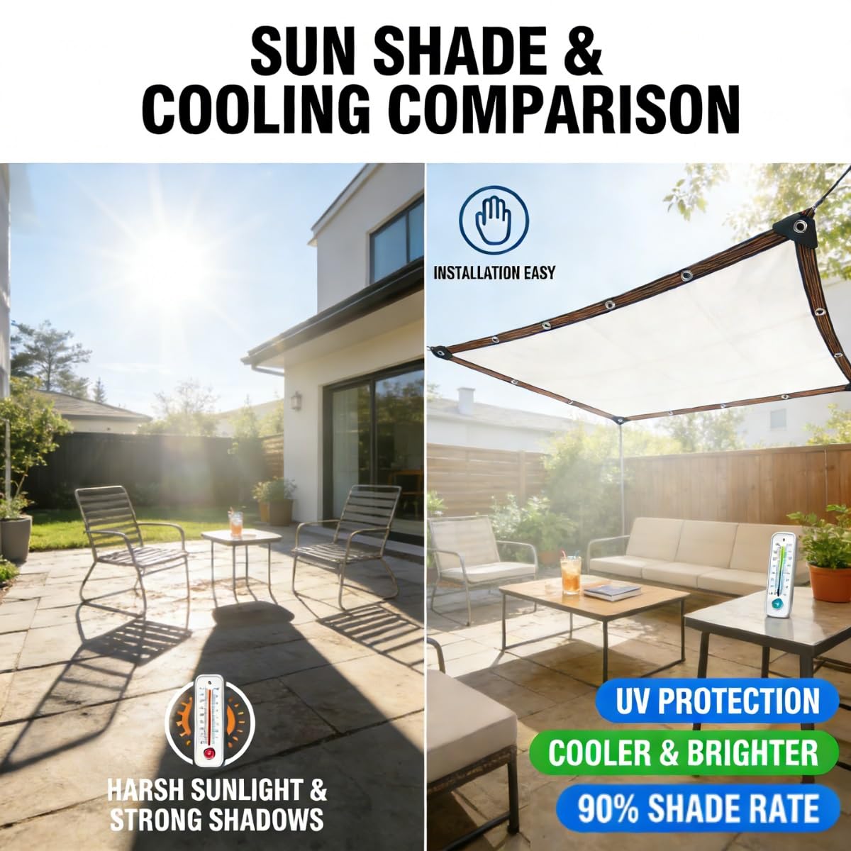 90% Schattierungsnetz Weiß 50% UV-Schutz 4x5 2x3 3x4m Schattiernetz Mit Ösen, Sonnensegel Sichtschutz Für Garten Balkon Terrasse Pergola Gewächshaus, Wind Und Sichtschutznetz(2x7.5m)