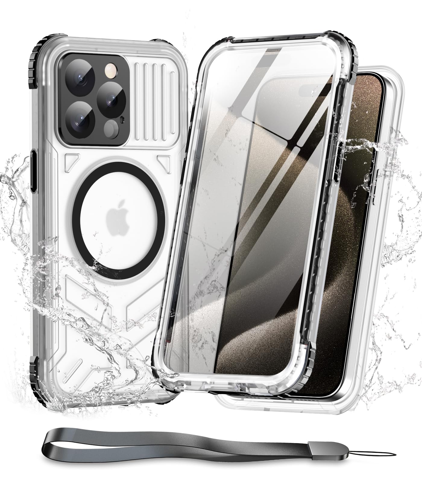WIFORT for iPhone 15 Pro Case Waterproof, Compatible with MagSafe, 360 Full Body Shockproof with Built-in Screen Protector & Camera Protection,Scratch-Resistant Back, Translucent Case for iPhone 15Pro