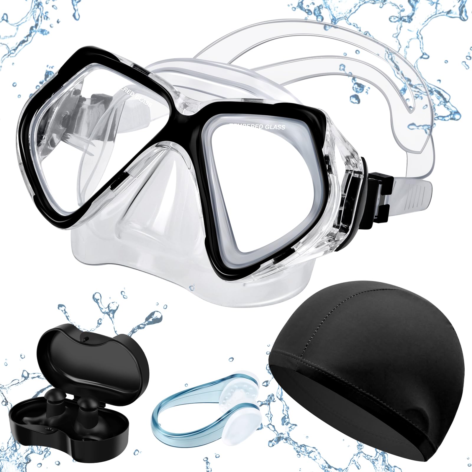 MengQiLe Gafas de Buceo PVC, Mascara Buceo, Gafas de Buceo con Tapa para la Nariz, Gafas de Buceo Antivaho y Antifugas Panorámicas HD de 180°para Adultos Mayores de 16 Años (Negro)