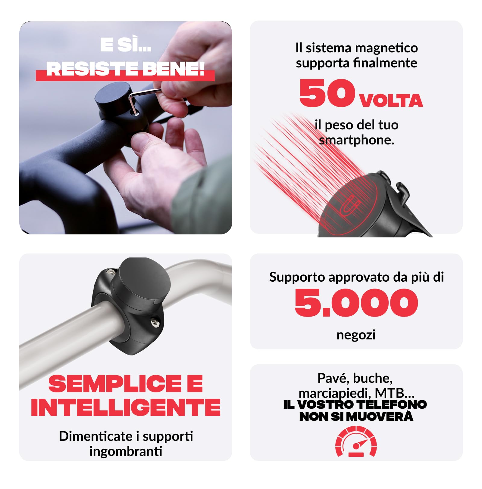 SHAPEHEART Innovazione Francese, Porta Cellulare Bici PRO Con Tasca Magnetica Staccabile, Supporto Telefono Impermeabile per Manubrio | Per ogni Telefono | A vite Manubri 22–32 mm | GPS bici | Attacca e stacca in 2 s | Antivibrazione | Resiste alla pioggi