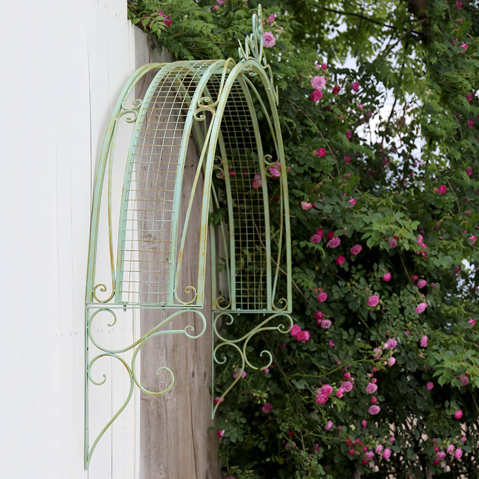 Gartenbogen aus Eisen, Vintage-Stil, Wandmontage, Kletterrose, Rankgitter für Eingang, Veranda, Gehweg, Dekoration, Retro, rustikales Design für Pflanzen und Blumen