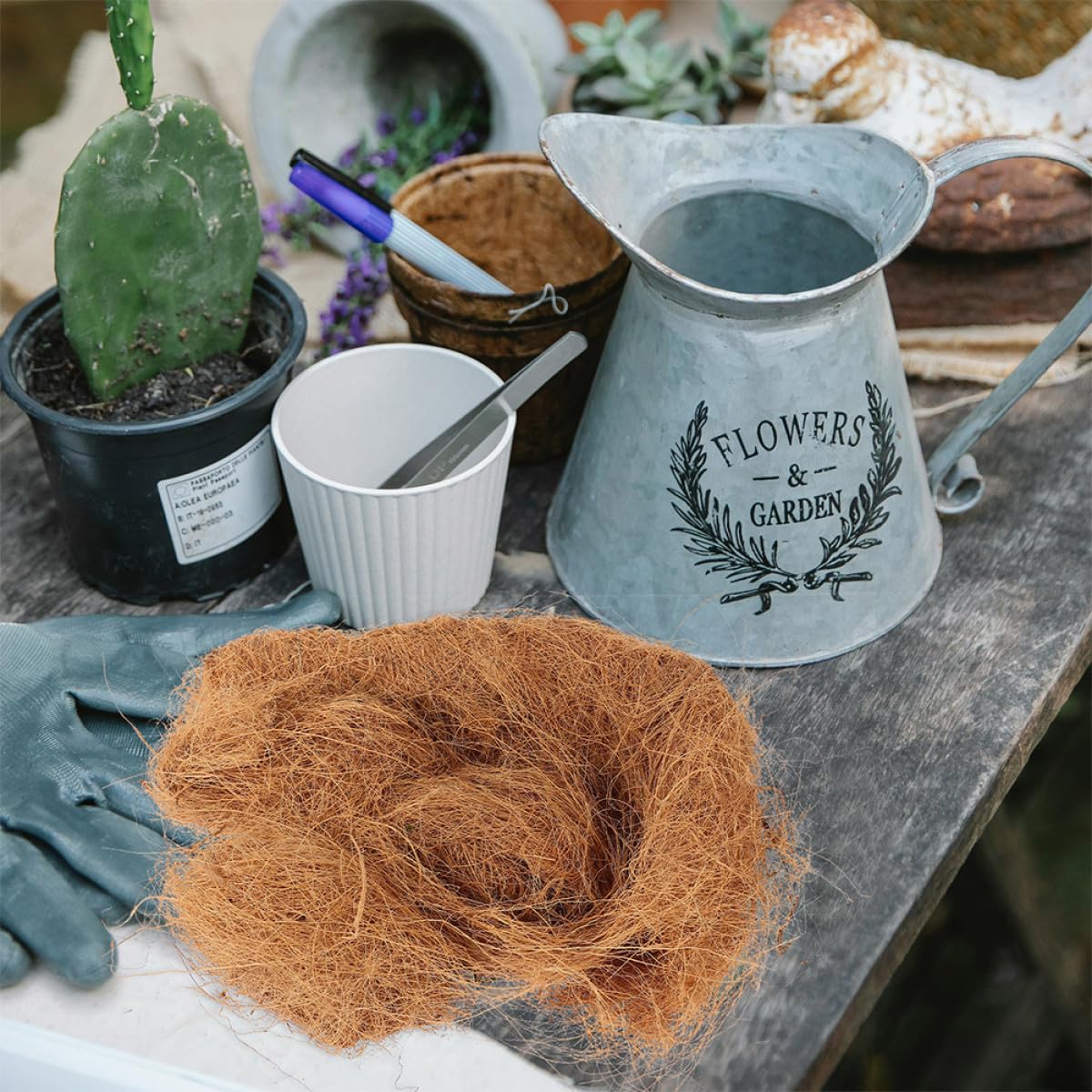 Fibra Natural para Macetas 3 Bolsas 300g 100g Cada Una Revestimiento Orgánico para Plantas y Hortalizas Alta Aireación y Retención de Humedad Cubierta Transpirable para