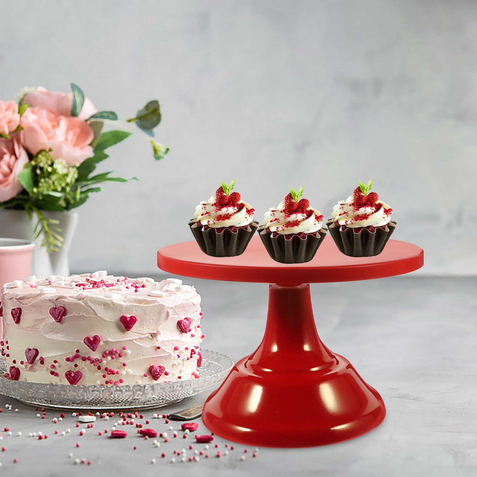 Ciieeo Soporte redondo de color rojo para cupcakes y frutas de mostrador, elegante soporte para tartas de boda o fiesta