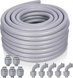 Liquid-Tight Conduit and Connector Kit - 1/2 Inch 50 FT Non Metallic Liquid Tight Electrical Conduit with 5 Straight and 5 Angle Fittings