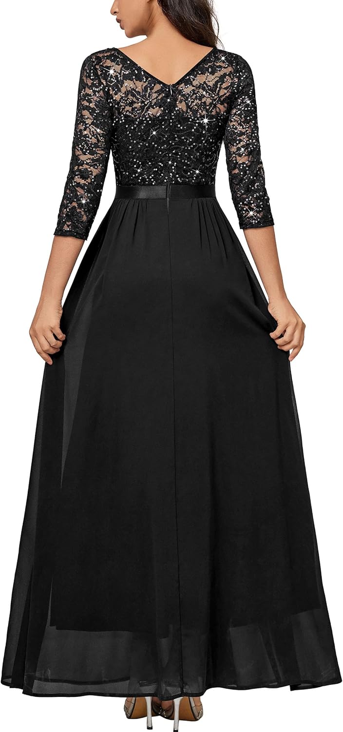 Miusol Women's Classy Scoop Neck Sequined Floral Lace Home Coming Party Maxi Dress - Image 2