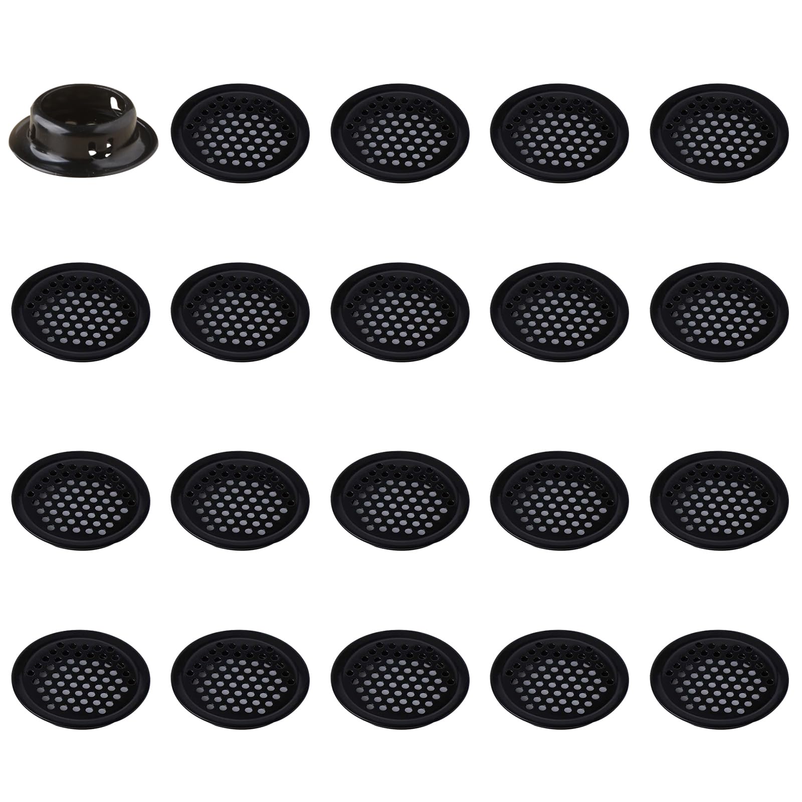 Leliafleury 20Pcs Air Vent Louver Round Ventilation Grilles Mesh Hole Soffit Vents Stainless Steel Air Vent Louver Hole for Kitchen Bathroom Cabinet Wardrobe (Black
