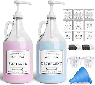 LIKAJON Glass Liquid Laundry Detergent Dispenser for Laundry Room, 64-oz Laundry Detergent Dispenser for Soap Bleach Softener, 2 Half Gallon Laundry Detergent Bottles for Laundry Room Organization