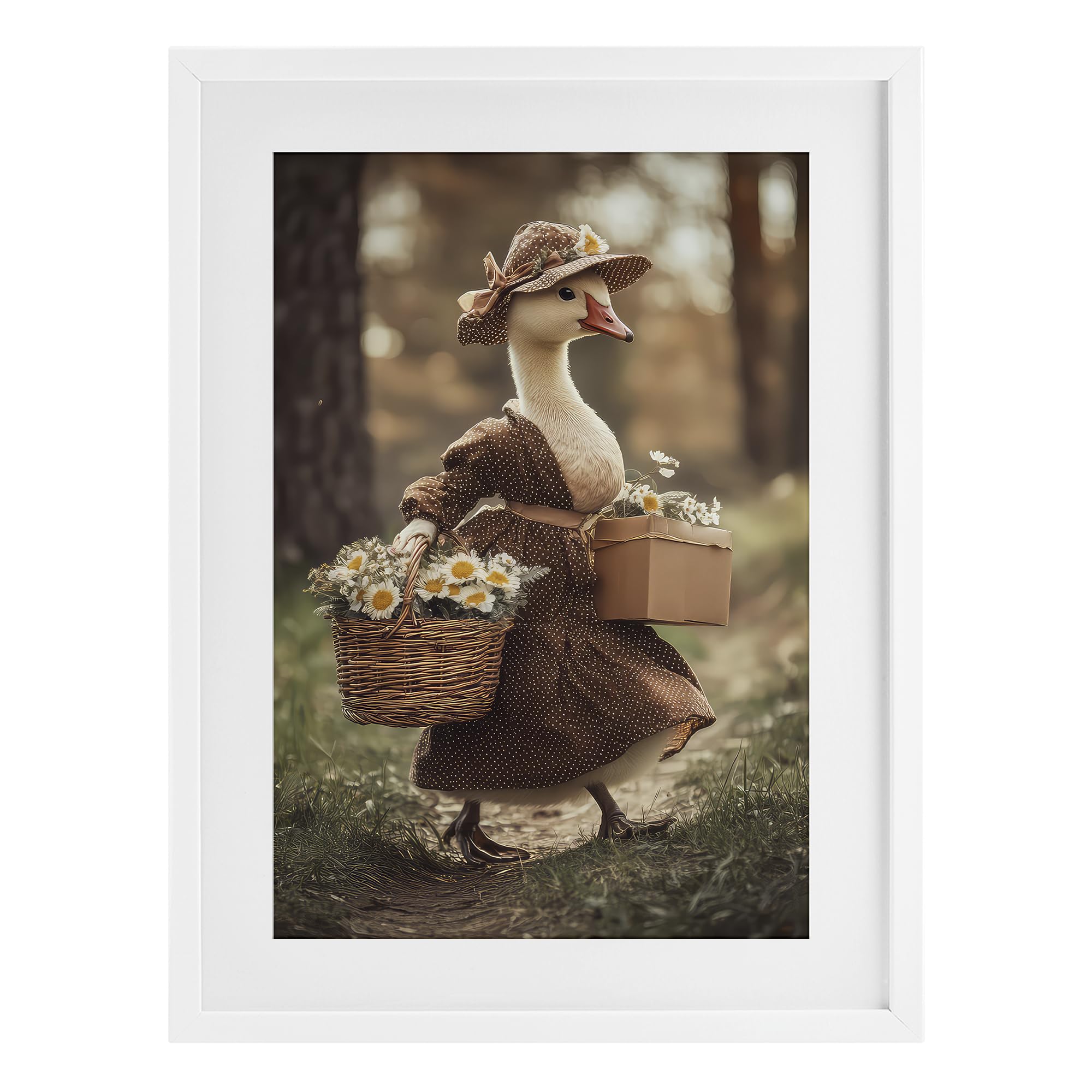 Stupell Industries Coastal White (Textured) Mother Goose Floral Cottagecore, 17 X 23 Inch Framed Print Under Glass