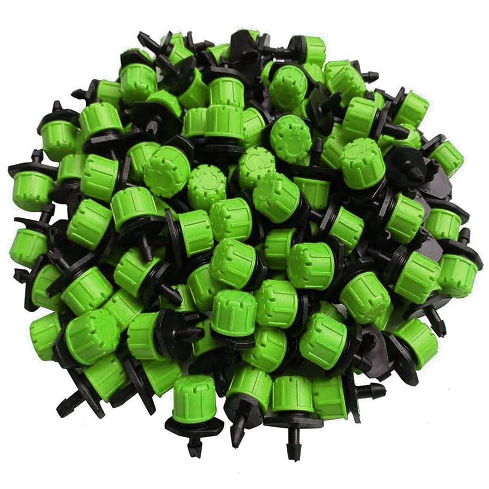 Kalolary 100Pcs 1/4Inch Adjustable Micro Drip Irrigation System Watering Sprinklers Anti-Clogging Emitter Dripper Green Garden Supplies
