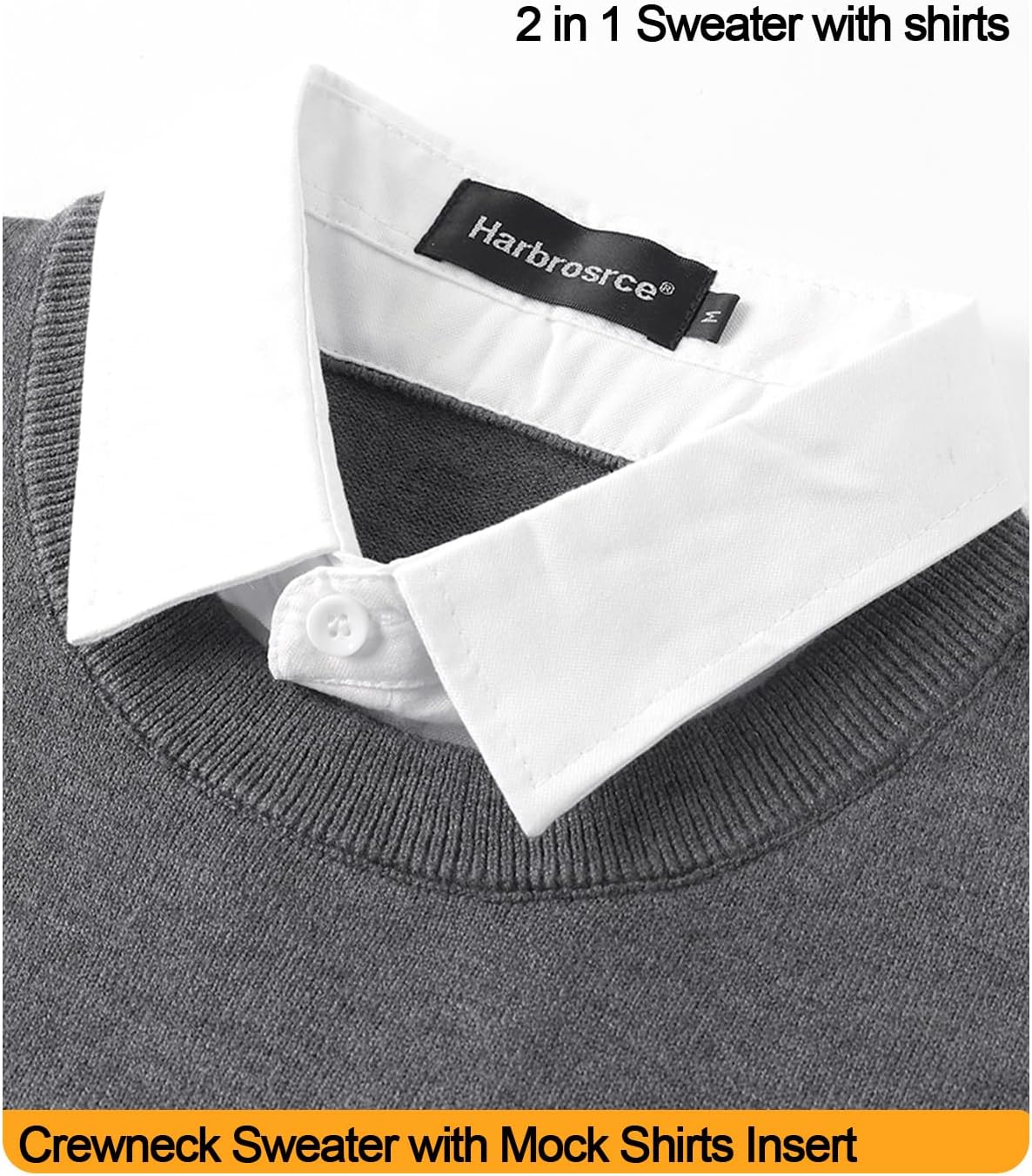 Men's Crew Neck Jumpers Knitted Sweater with Mock Shirt Neck Casual Business Knitwear Pullover Solid Color - Image 4