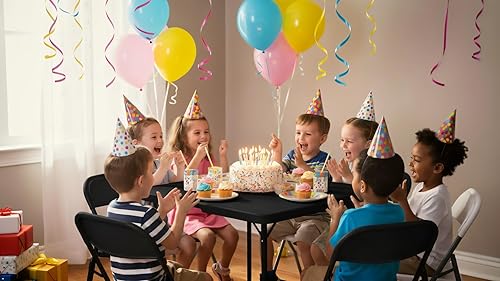 Miniatura 4 de BTEXPERT Juego de mesa plegable de 5 piezas portátil y silla, mesa cuadrada de plástico negro de 34 pulgadas, 4 sillas para adultos para juegos de