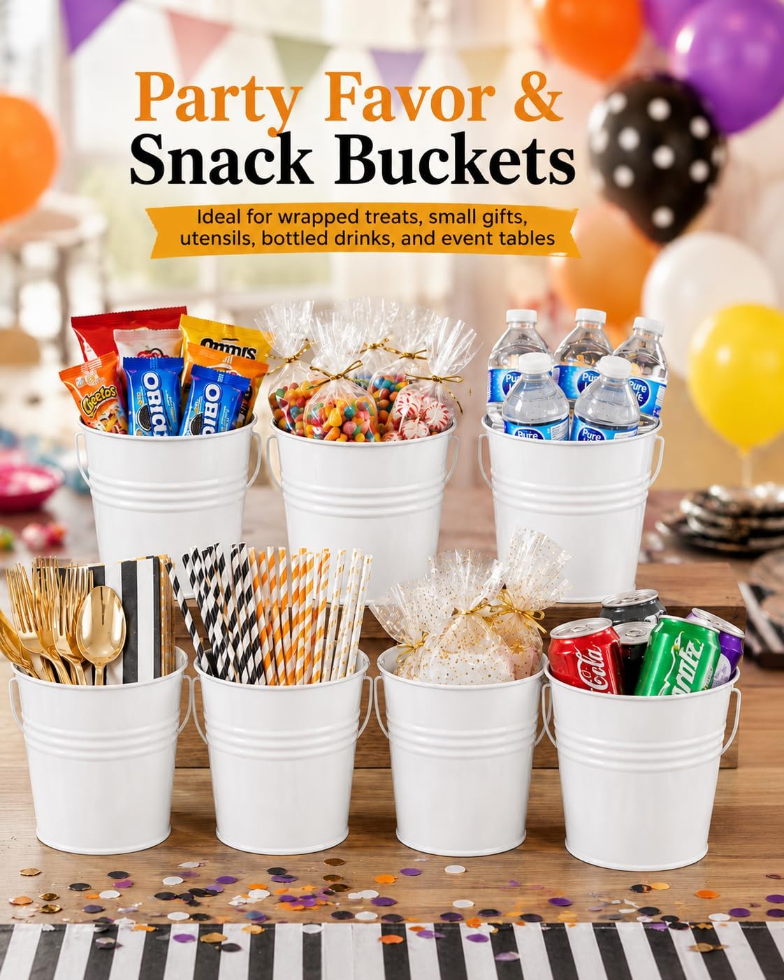 12 Pack Mini Metal Buckets with Handles, 4.5 Inch Opening Small Metal Pails, Halloween Candy Buckets for Trick or Treat, Party Favors, Snacks, Crafts, Weddings, Small Plant Displays(White)