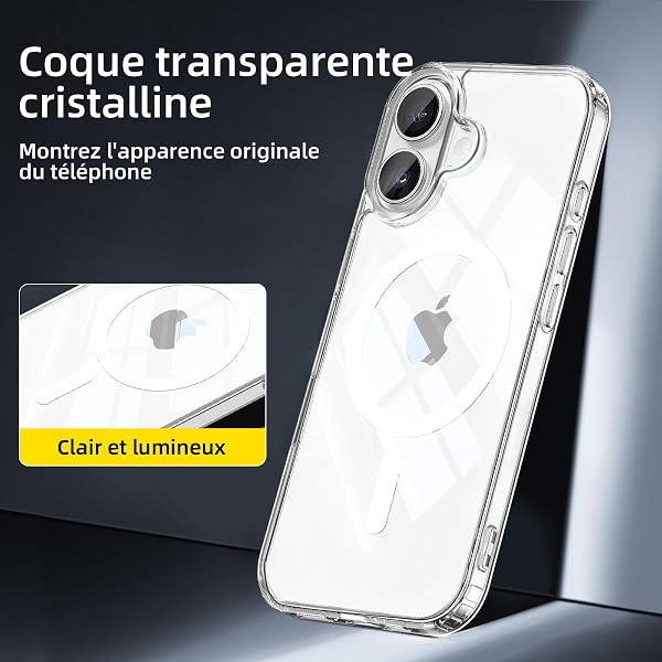 NEW'C Magnétique Coque pour iPhone 17 (6,3 Pouces), Compatible avec MagSafe Antichoc Ultime avec Cordon – Magnétisme Puissant et Protection Militaire - Etui Fine - Transparent - 4