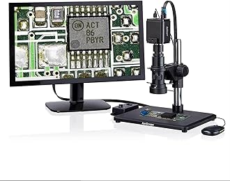H800 Series Zoom Digital Inspection Monocular Stereo Microscope 0.7X-5X Magnification on Pillar Stand with 4K HDMI Camera and 96-LED Ring Light