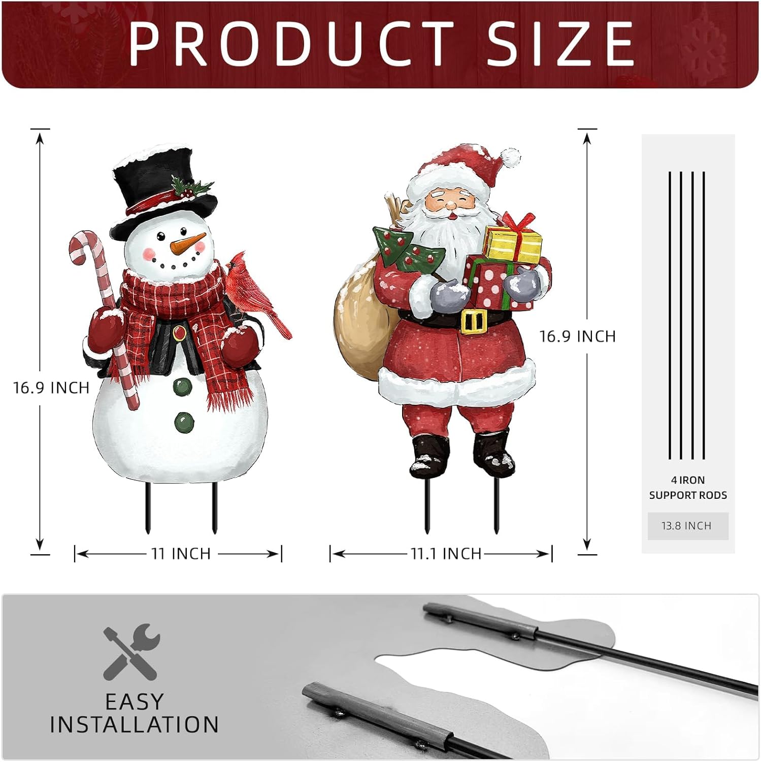 Christmas Decorations Outdoor, Snowman and Santa Claus Metal Yard Signs with Stakes, Xmas Winter Decorative Signs for Garden House Lawn Pathway Patio Outside
