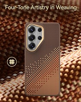 RAPTIC S26 Ultra Kılıf için Aramid Dual, MagSafe ile Uyumlu, [Askeri Sınıf 13FT Düşme Testi], Kaymaz ve Ultra İnce Hafif Kılıf, S26 Ultra, 1500D Aramid Fiber AeroWoven Dokular, Kehribar