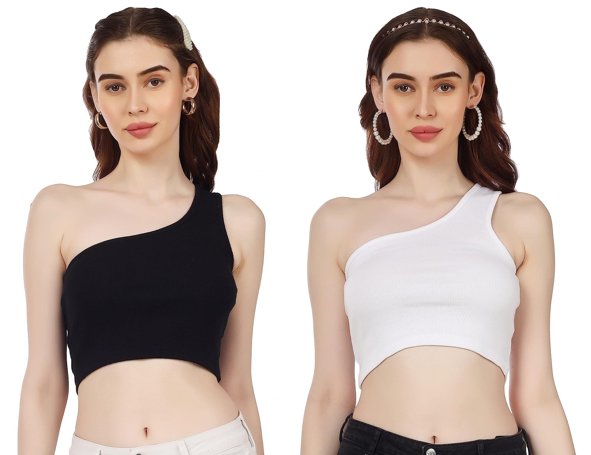 srisaras Women's Cotton Black & White Strechable Tank Tops & Crop Tops (M)-picture-42