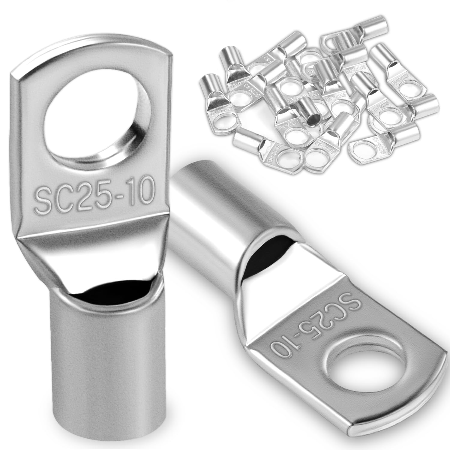 20Pcs Copper Wire Lugs 25mm2 M10 Bolt Hole,Battery Cable Ends Eyelets Crimp Tubular Ring Terminals Connectors