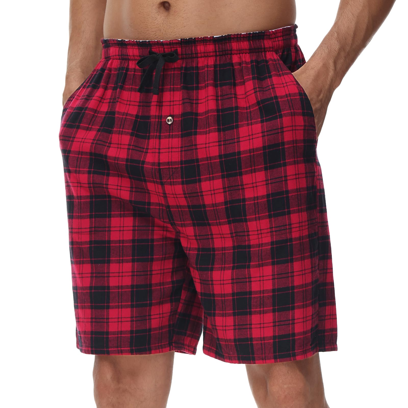 Huayuzh Schlafanzughose Herren Kurz Pyjama Baumwolle 3er Pack Kariert Schlafhose Weich Atmungsaktiv Taschen Knopfleiste