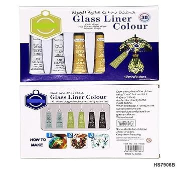 Levin 12ml x 6Tubes Glass Liner Colors 3D Glass Color With Gold, Silver And Black Each 2Pcs Glass Paint Outliner Art and Crafts Supplies,Non-Toxic,Opaque Finish, Heat-Resistant Formula
