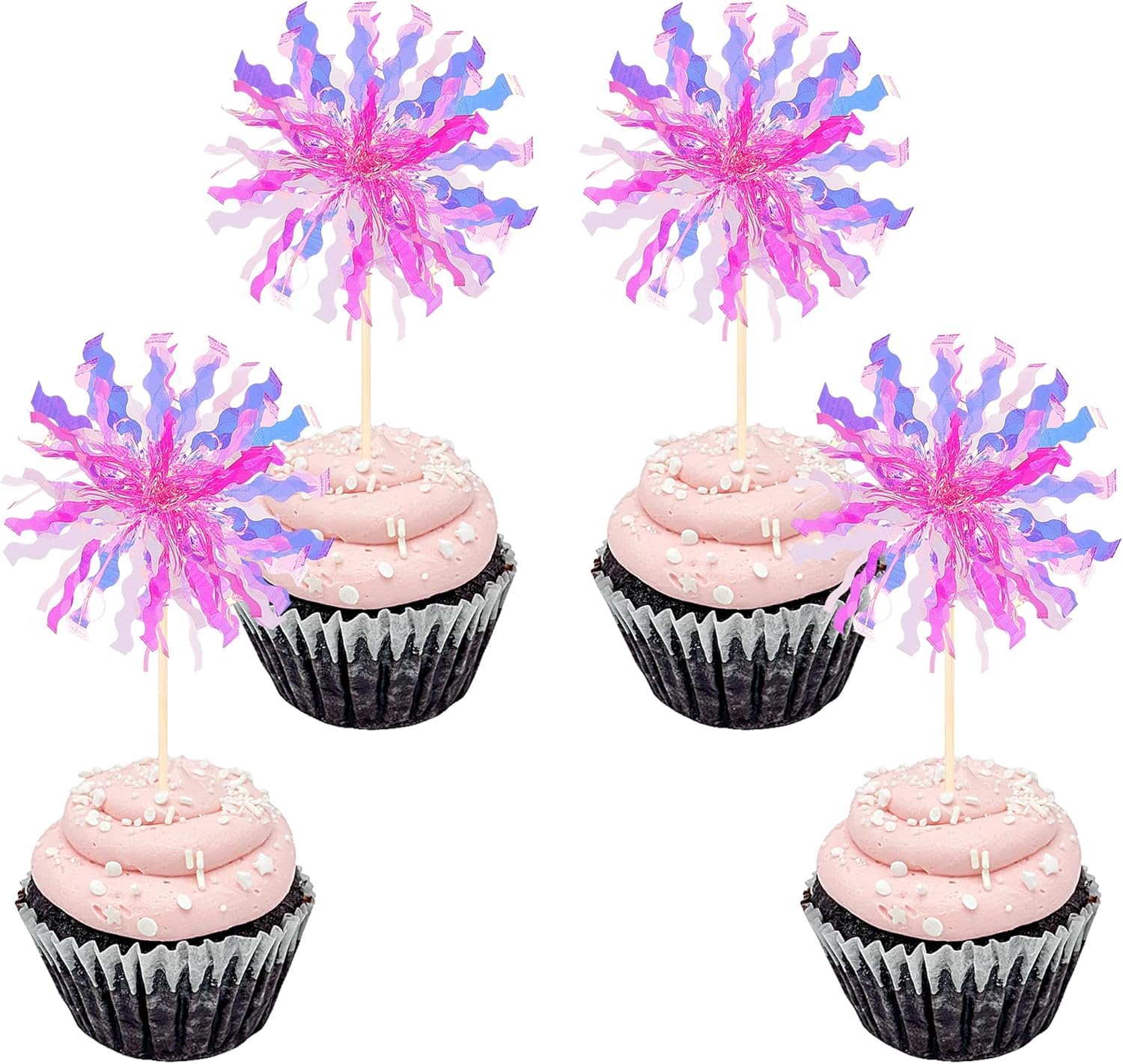 SYKYCTCY 30 Pack Foil Firework Cupcake Toppers Sparkle Tinsel Cake Toppers Tinsel Drink Cake Decoration Cocktail Picks for Birthday Wedding Graduation Party Supplies
