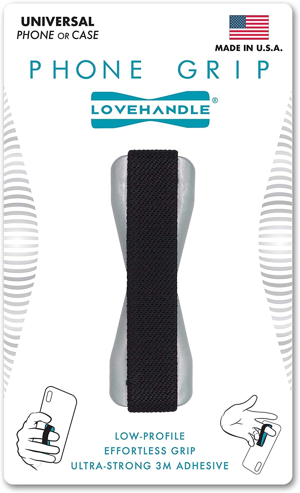LOVEHANDLE Universal Grip For Most Smartphones, Mini Tablets And Cases, Black Elastic Strap With Silver Base (Lh-01Silver)