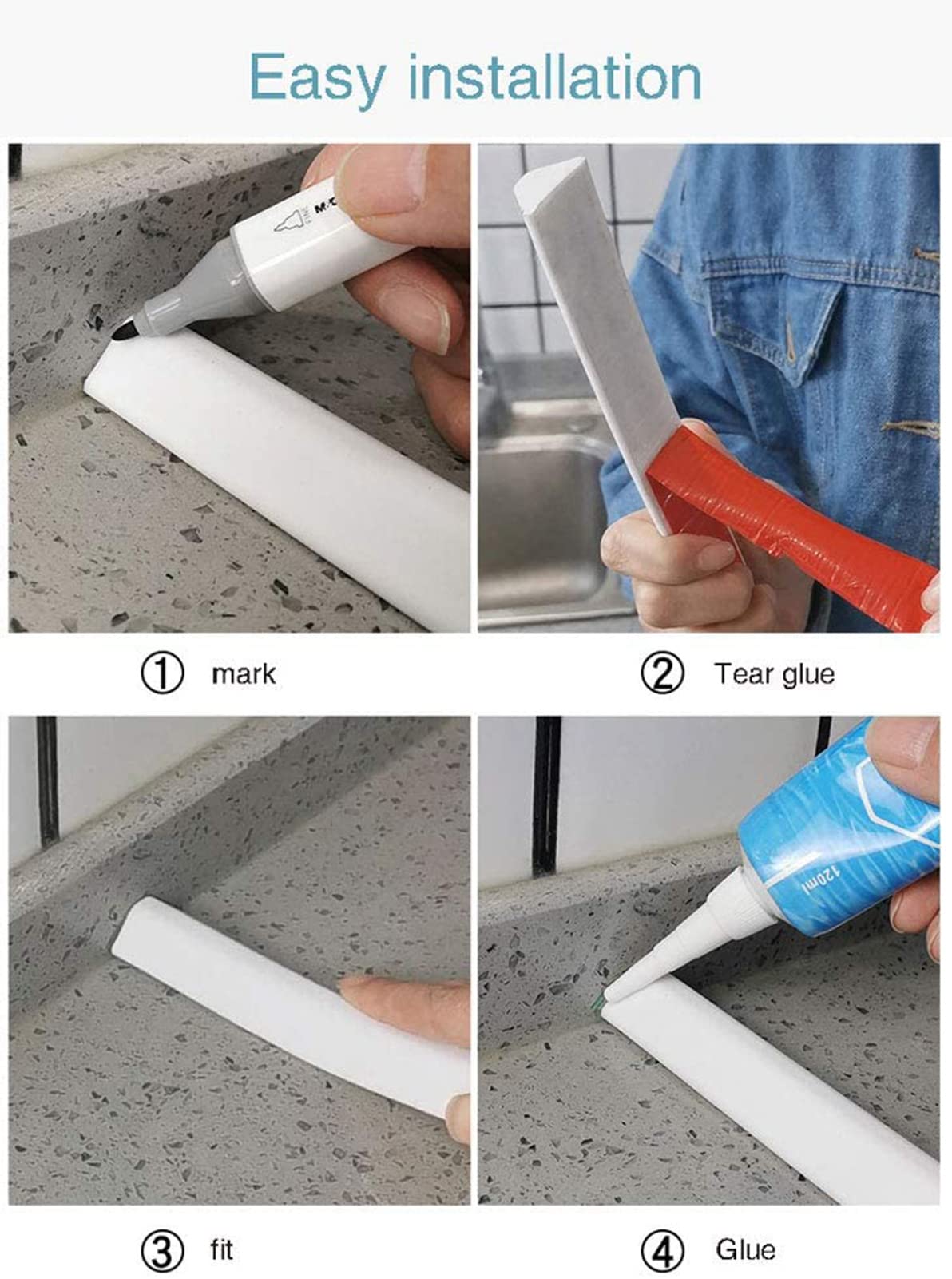 Striscia di Tenuta per Piatto Doccia, Striscia di ritenzione idrica in Silicone for Bagno e Cucina, Multicolor, Dimensioni Multiple(Blue,150cm/59in)