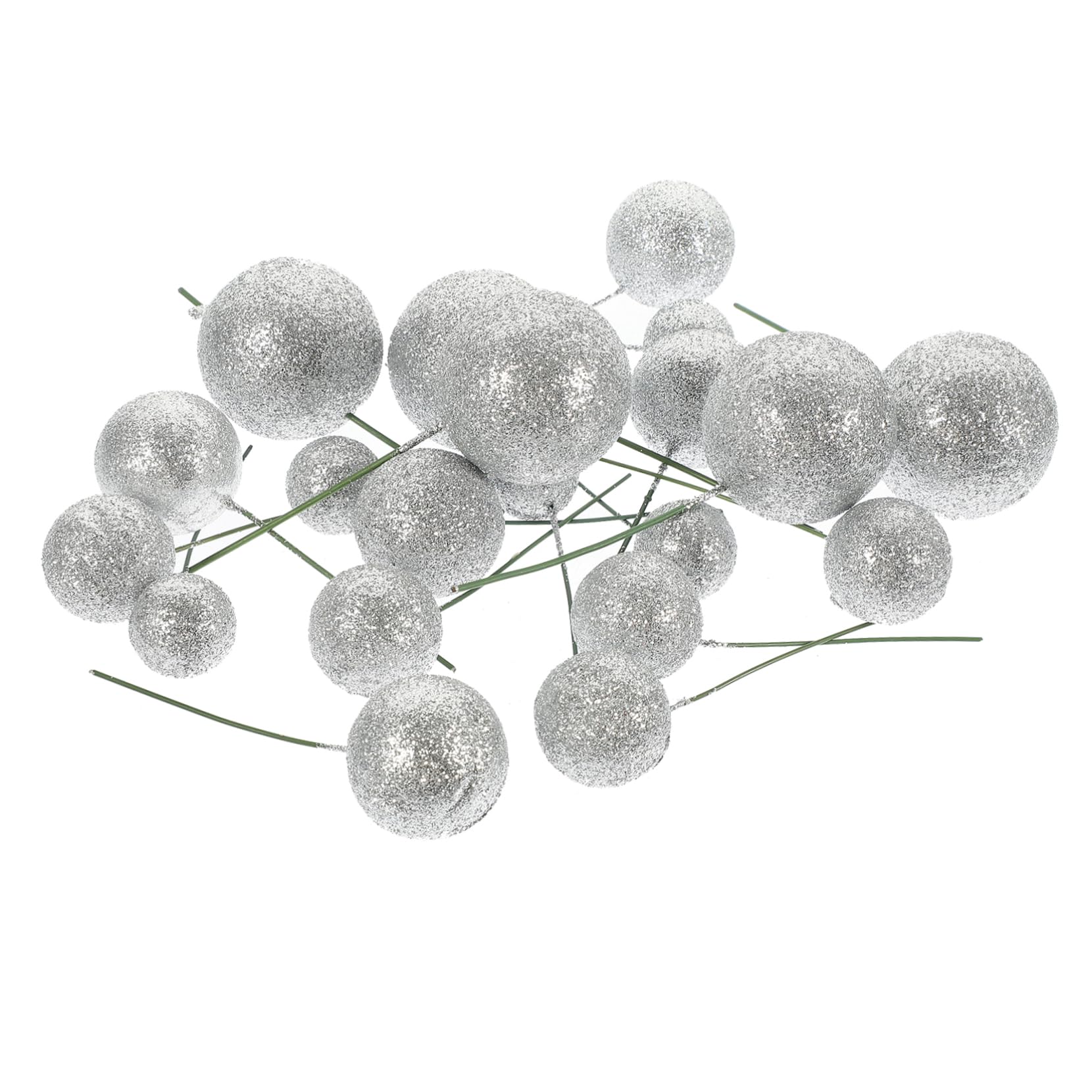 VOSAREA Lot de 20 Boules de Gâteau en Mousse Argentées, Pics Décoratifs à Effet Scintillant, pour Gâteaux D’Anniversaire et Projets DIY